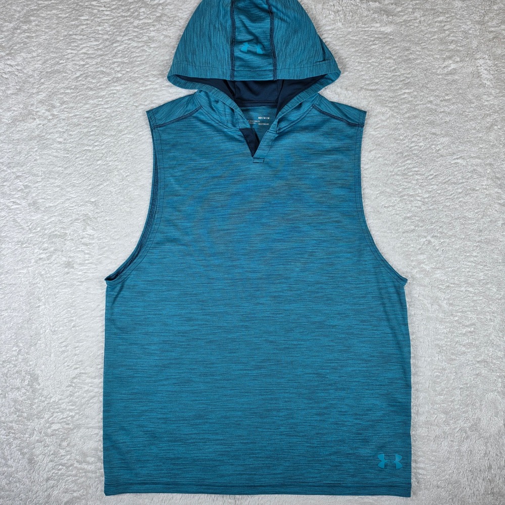 Under Armour 1321730 Mens M Teal Space Dye HeatGear Sleeveless Hoodie